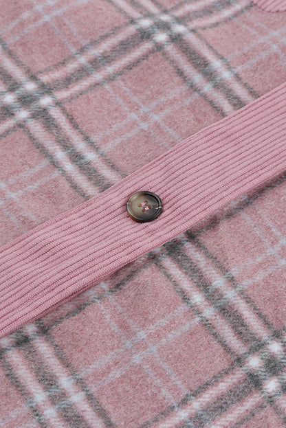 Corduroy Plaid Pattern Shacket | Pink