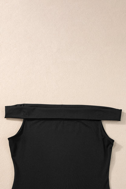 Folded Off Shoulder Slim Top | Black