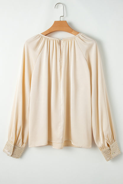 Sequin Cuffs Bubble Sleeve Blouse | Apricot