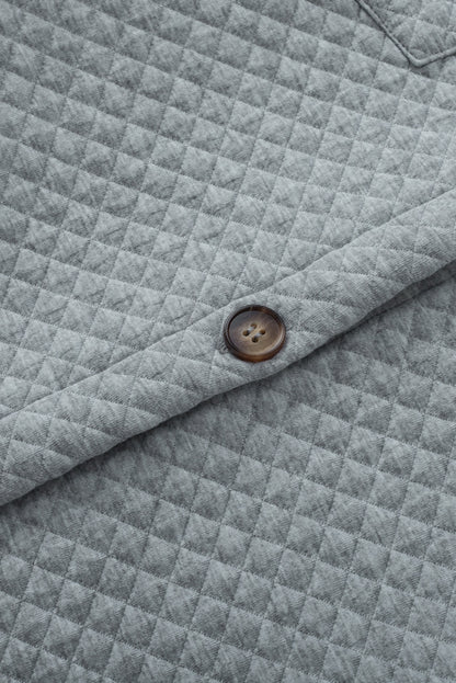 Retro Quilted Flap Pocket Button Shacket | Gray