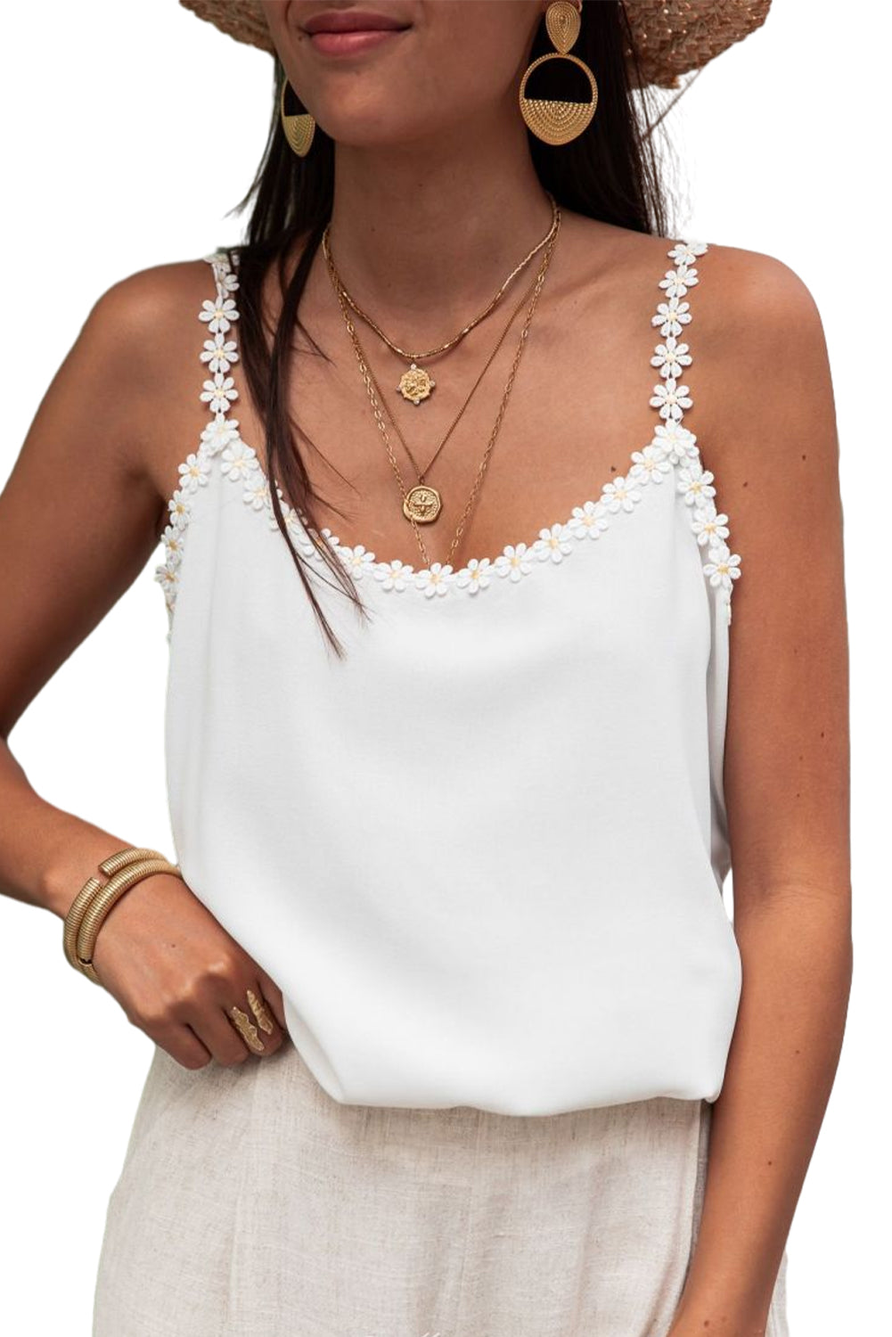 Daisy Flower Straps Tank Top | White