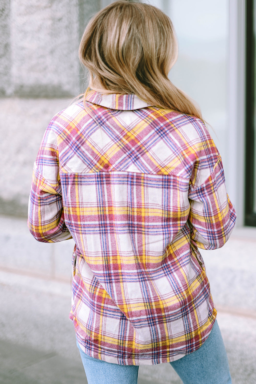 Fiery  Plaid Print Rounded Hem Shirt Jacket | Red