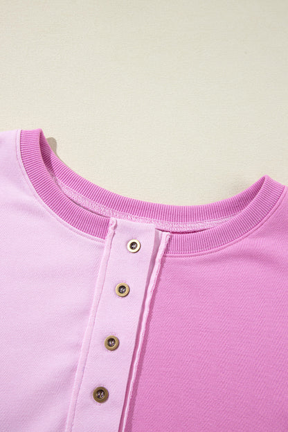 Colourblock Henley High Low Oversize Sweatshirt | Pink