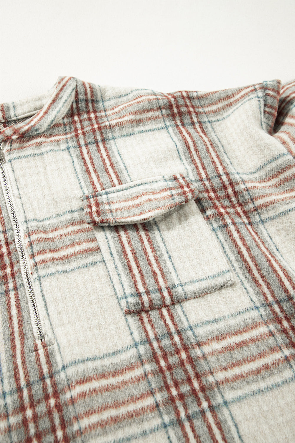 Plus Size Plaid Half-Zipper Sweatshirt With Chest Pocket | Beige