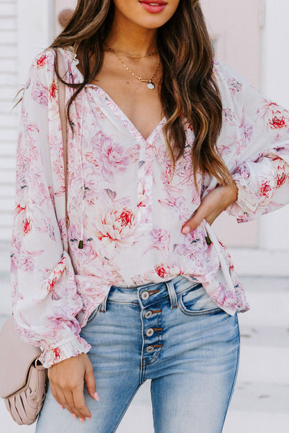 Vibrant Floral Printed Ruffle Trim Blouse | Multicolour