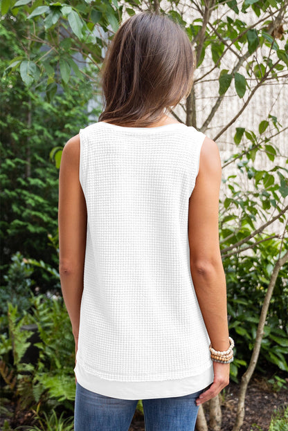 Scoop Neck Waffle Knit Flowy Vest | White