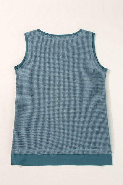 Scoop Neck Waffle Knit Flowy Vest | Real Teal