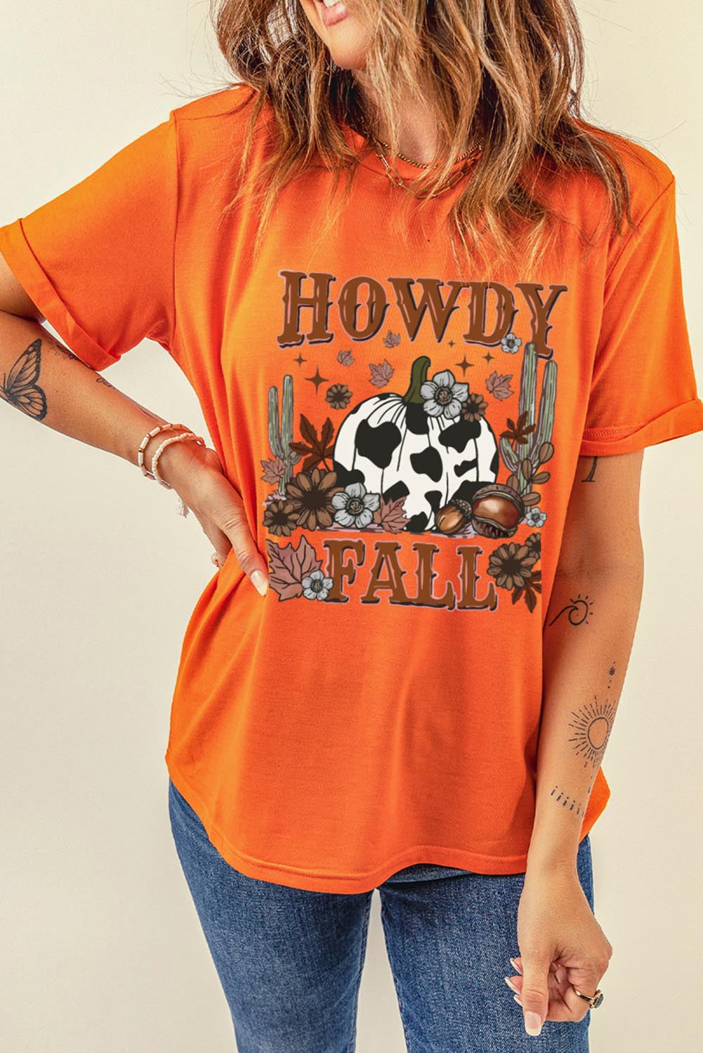 Howdy Fall Western Pumpkin Graphic T Shirt | Orange