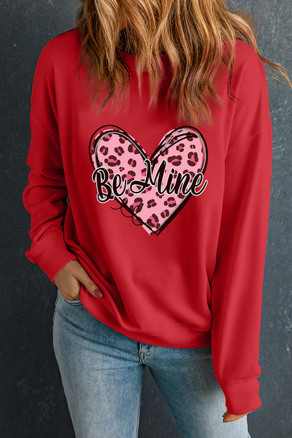 Be Mine Leopard Heart Printed Valentines Sweatshirt | Red