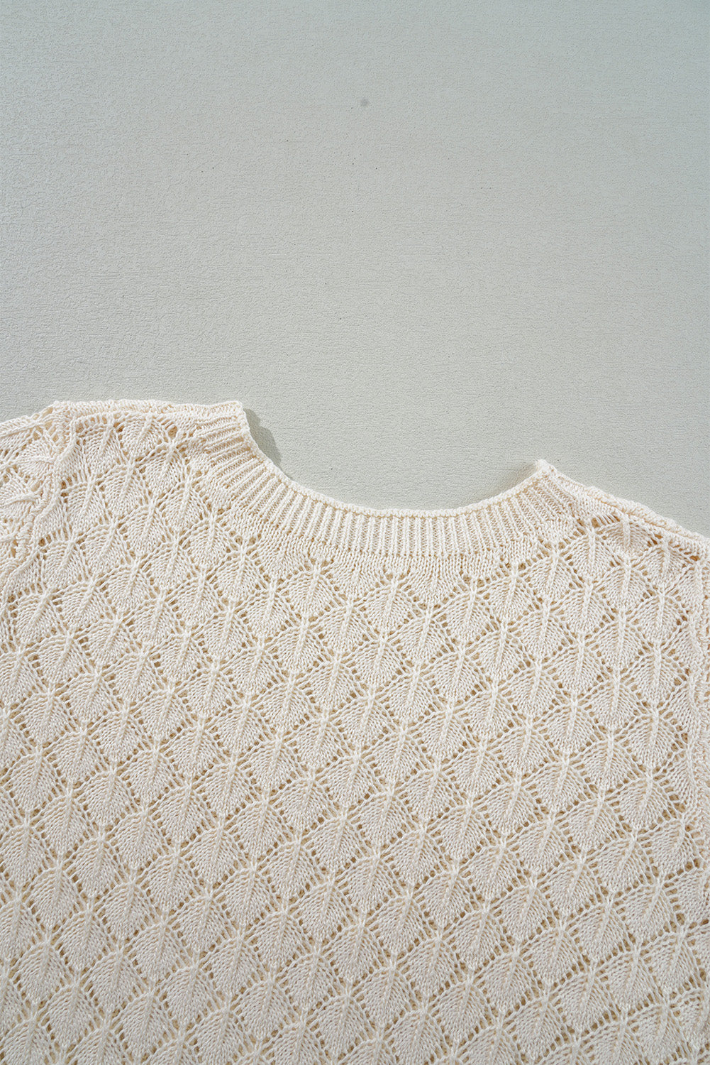 Hollow Out Crochet O Neck Short Sleeve Sweater Tee | Beige