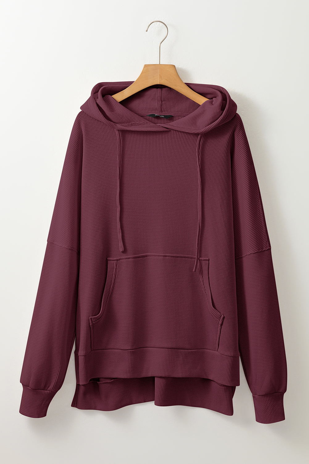 Waffle Knit Fleece Lined High Low Oversized Hoodie | Red Dahlia