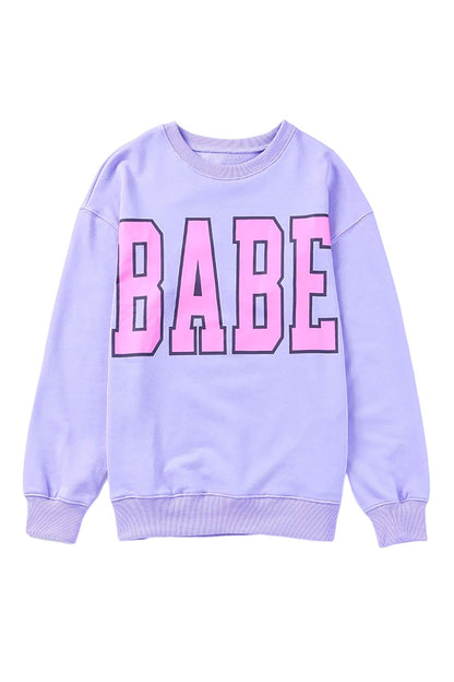 Babe Letter Graphic Pullover Sweatshirt | Gray