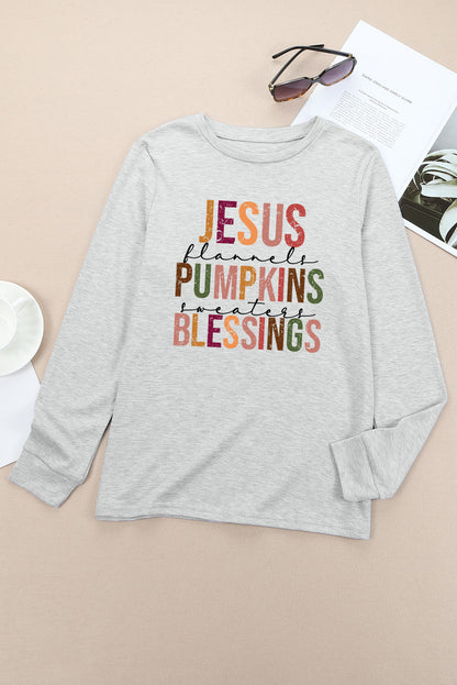 Jesus Pumpkins Blessings Long Sleeve T Shirt | Gray