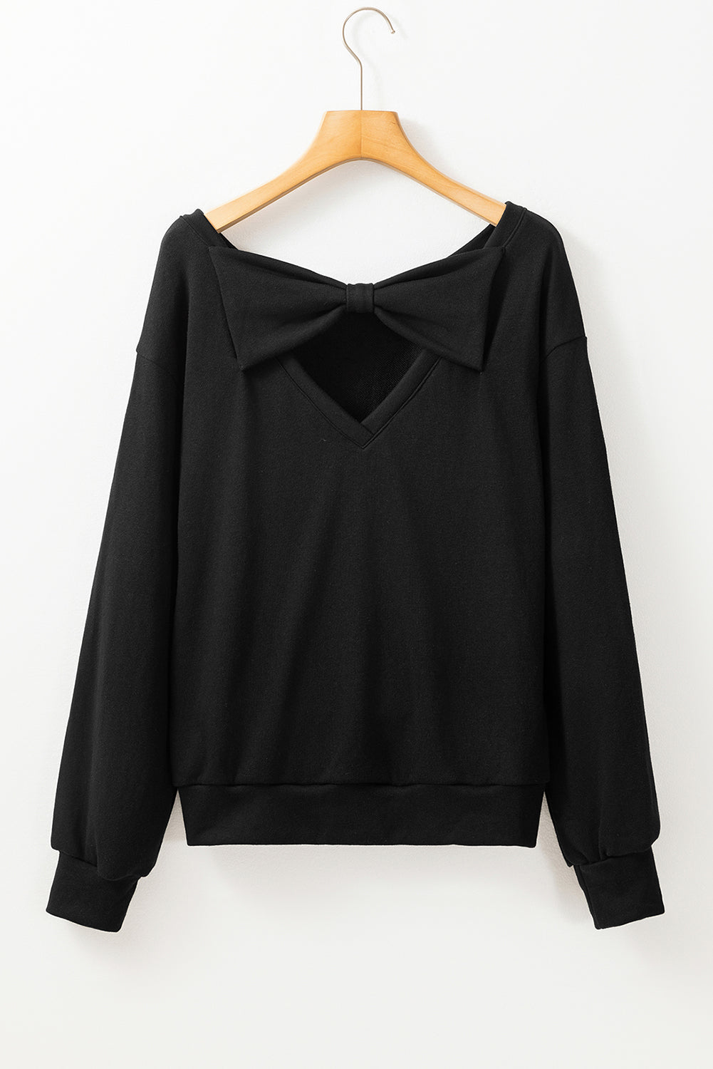 Bowknot Dewback Round Neck Sweatshirt | Black