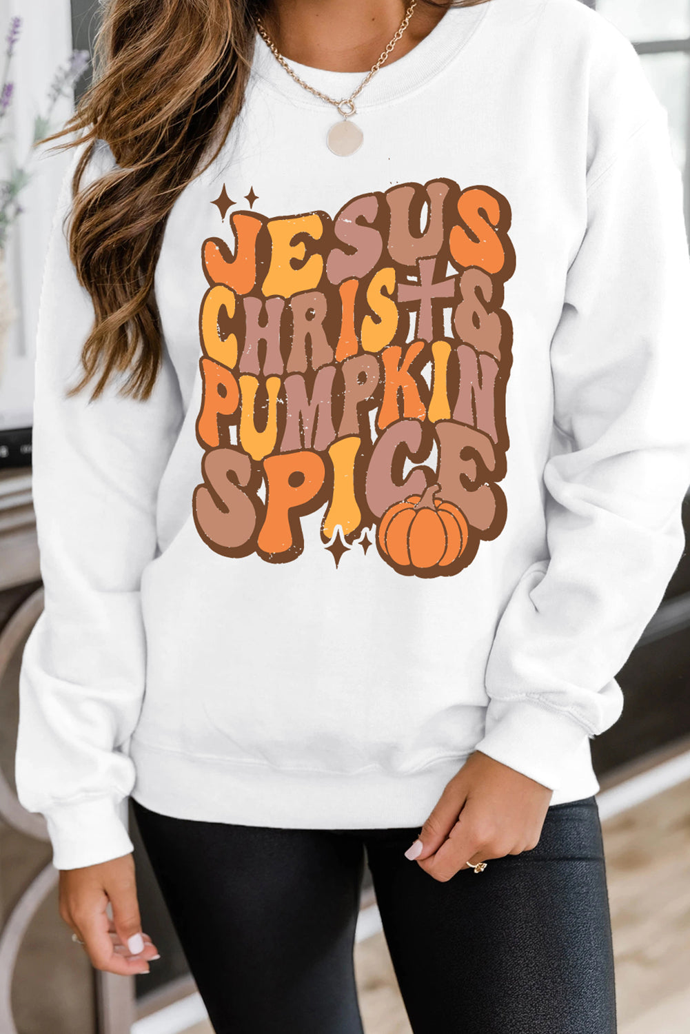 Jesus Chrish & Pumpkin Spice Graphic Drop Shoulder Sweatshirt | Beige