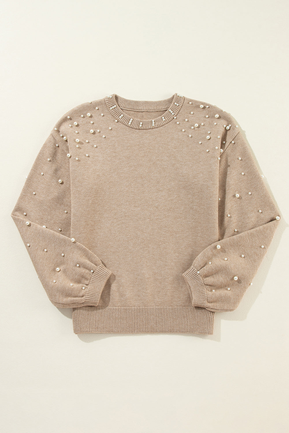 Pearled Drop Shoulder Round Neck Sweater | Smoke Gray