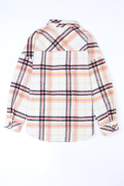 Plaid Button Front Chest Pocket Shacket | Pink