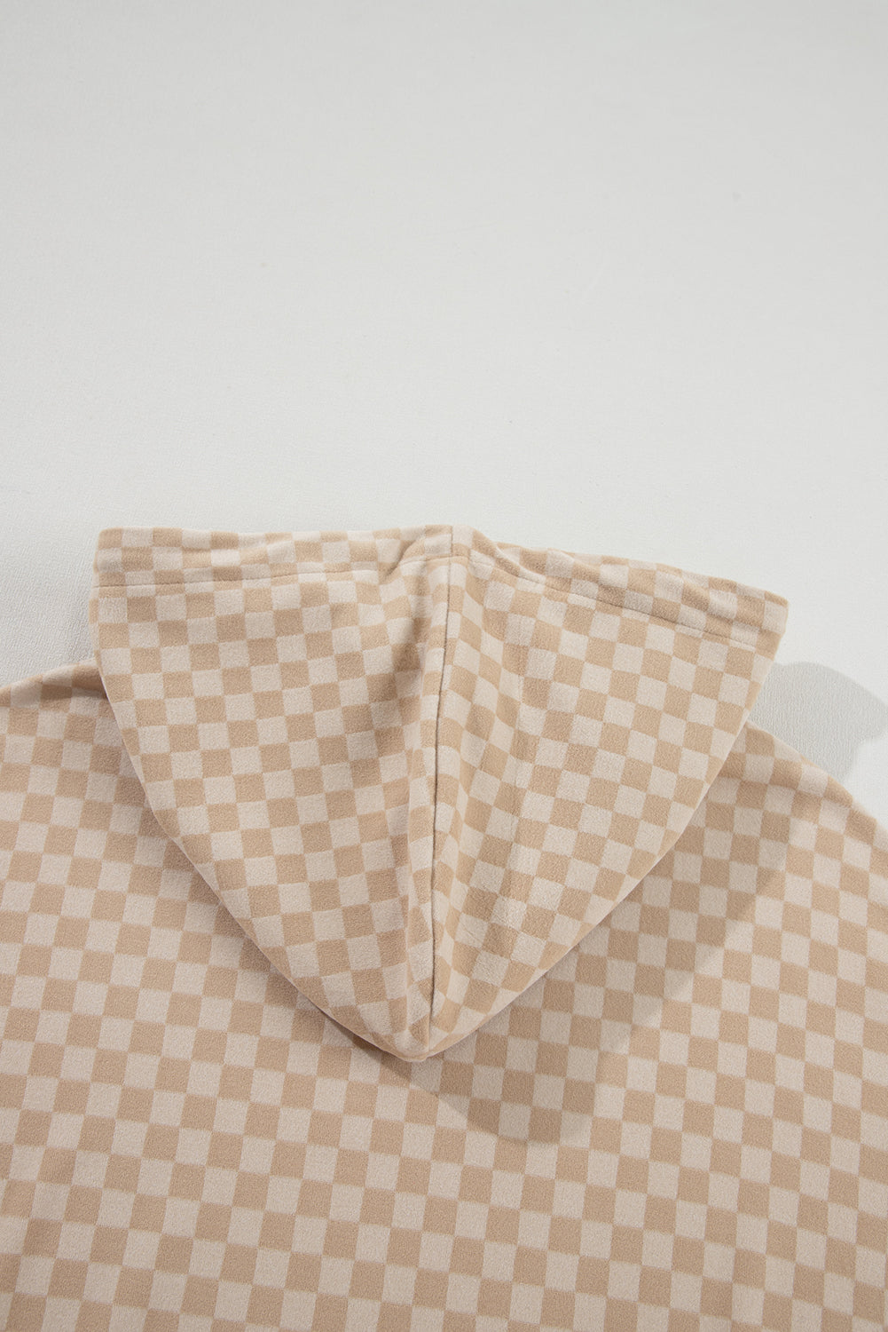 Checkered Print Kangaroo Pocket Drawstring Hoodie | Khaki