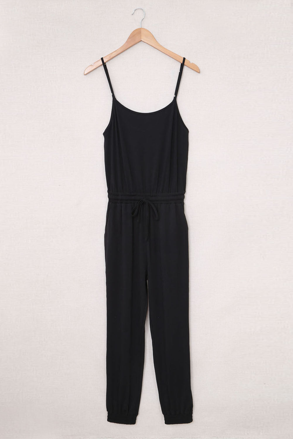 Drawstring Waist Spaghetti Straps Jumpsuit | Black