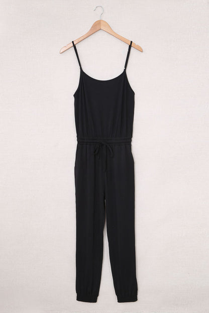 Drawstring Waist Spaghetti Straps Jumpsuit | Black