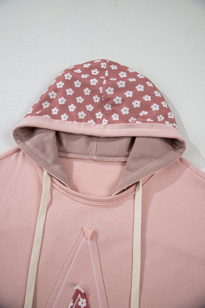 Star Patch Graphic Floral Colour Block Drawstring Plus Size Hoodie | Delicacy