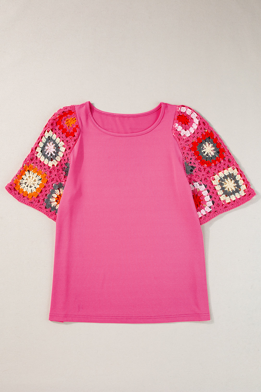 Floral Crochet Short Sleeve Top | Strawberry Pink