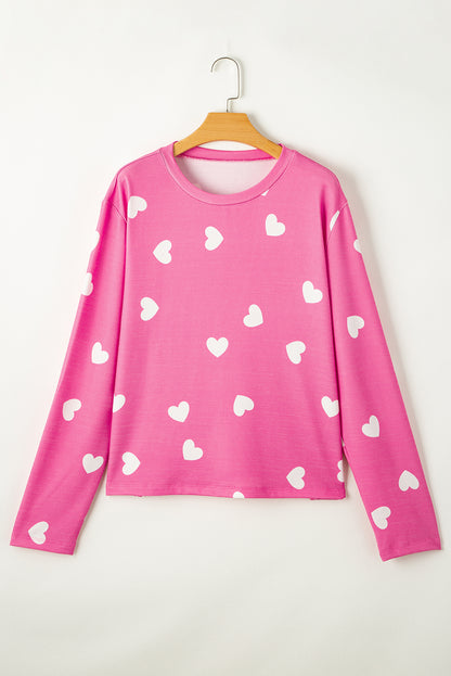 Valentine Heart Print Long Sleeve Tee And Shorts Lounge Set | Pink