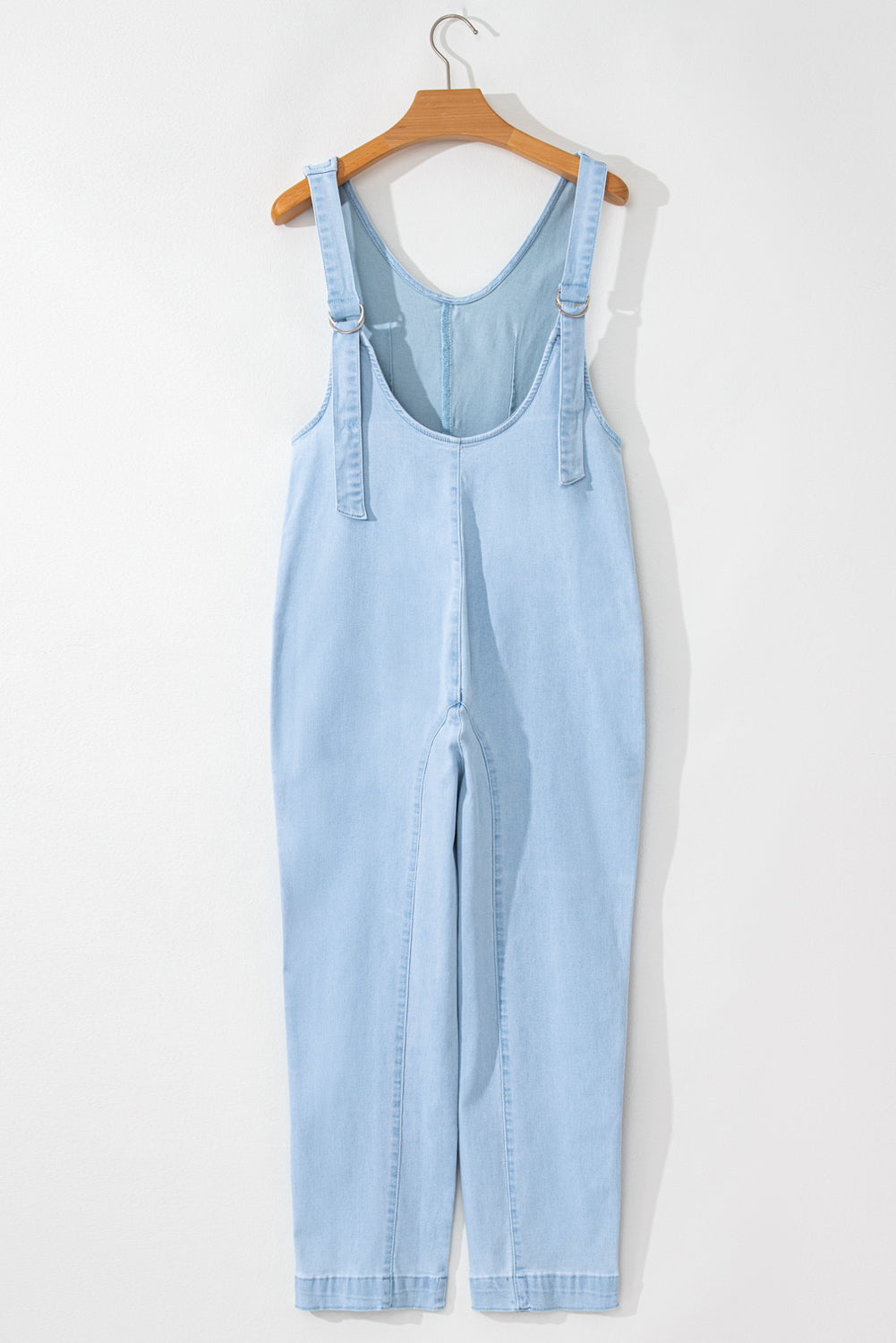 Adjustable Strap V Neck Pocketed Denim Overalls | Beau Blue