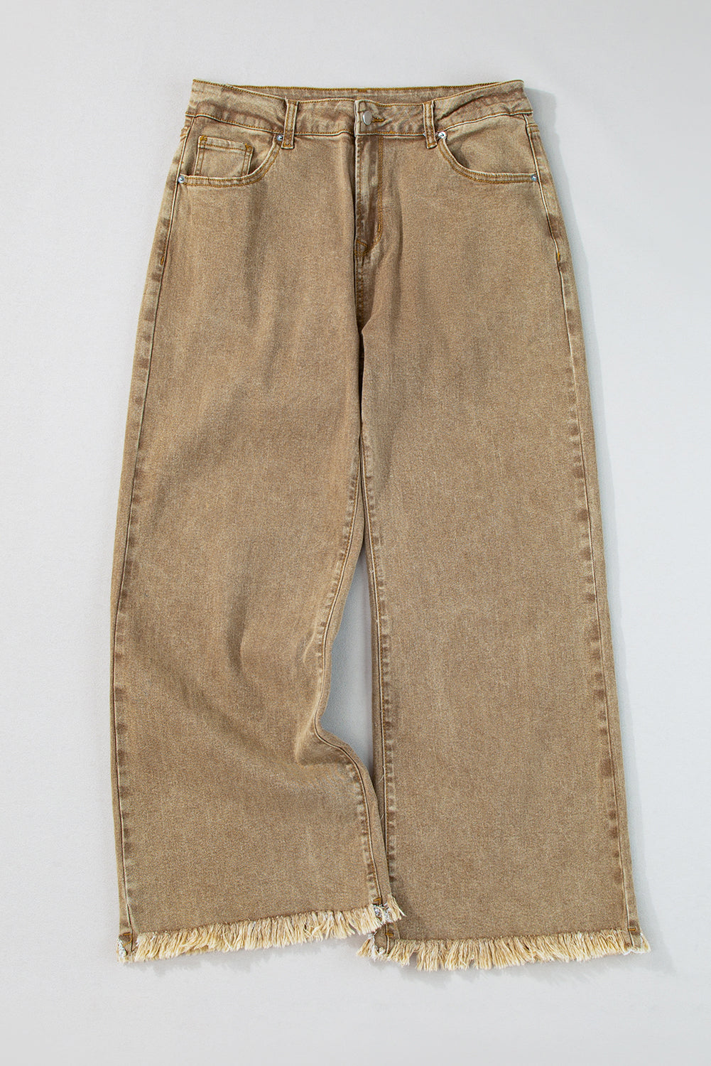 Acid Washed High Rise Cropped Wide Leg Jeans | Light French Beige