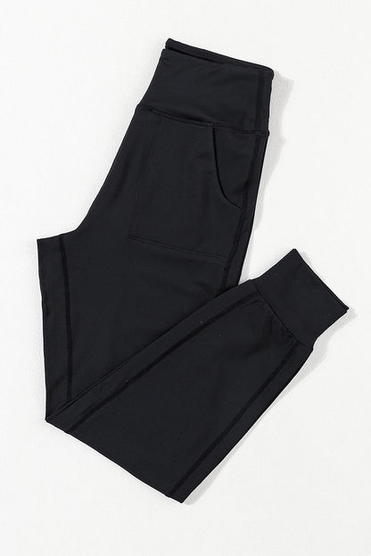 Exposed Seam High Waist Pocketed Joggers | Black