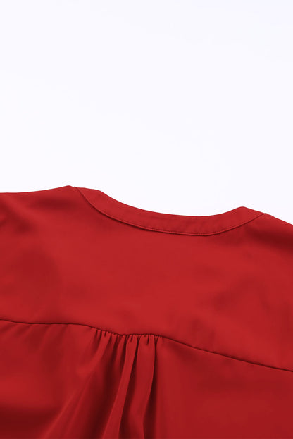 Fiery  Solid Colour Half Sleeve V Neck Blouse | Red