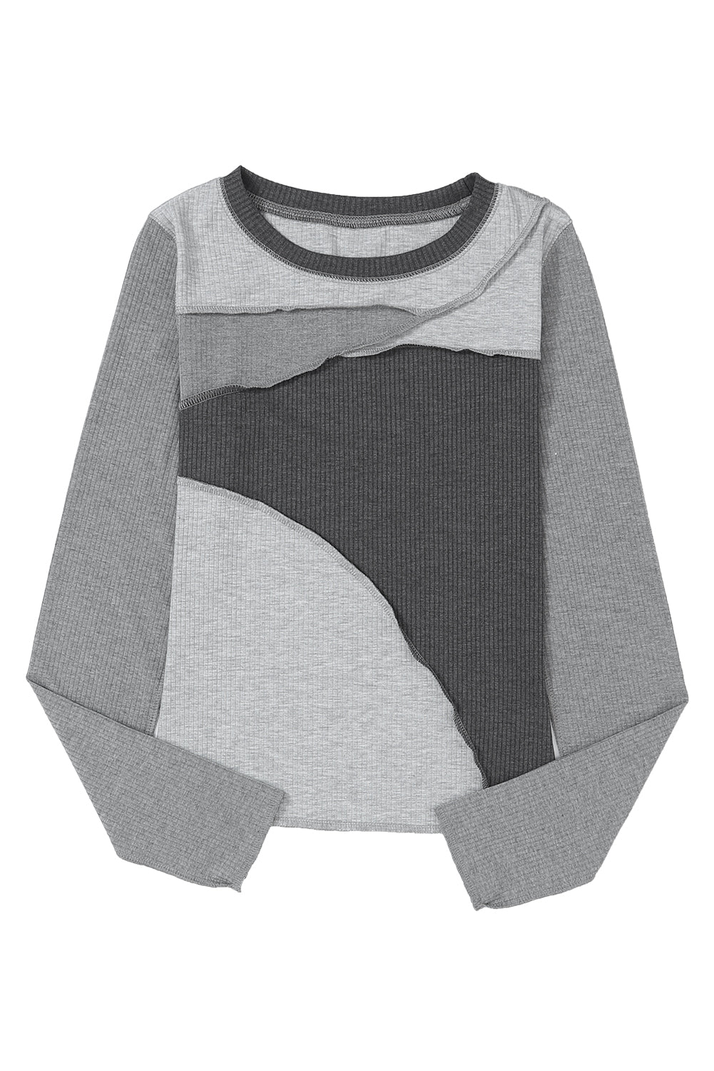 Expose Seam Colour Block Ribbed Knit Top | Gray