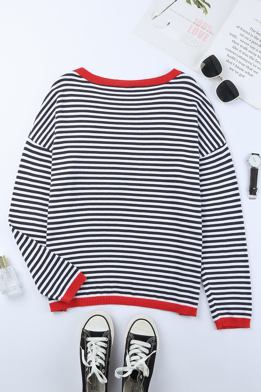 Contrast Trimmed d Drop Shoulder Sweater | Stripe