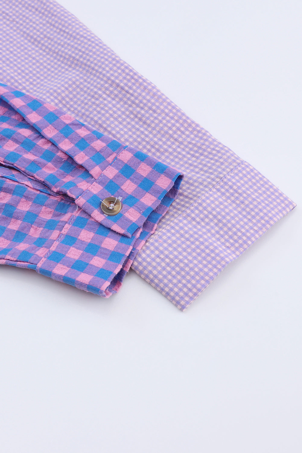 Mixed Plaid Button Down Long Sleeve Chest Pocket Shirt | Purple