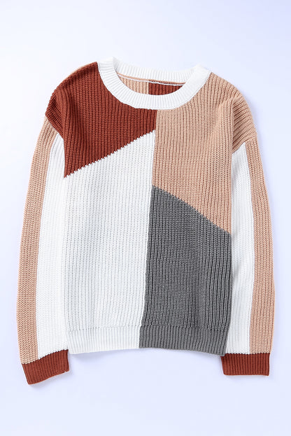 Loose Fit Colour Block Knit Sweater | Multicolour