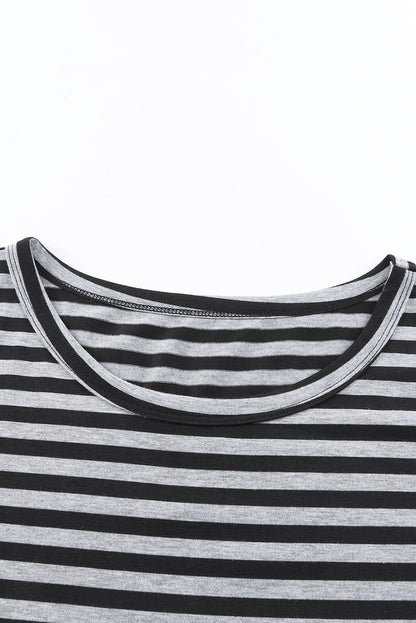 Striped Butterfly Sleeve T Shirt | Black