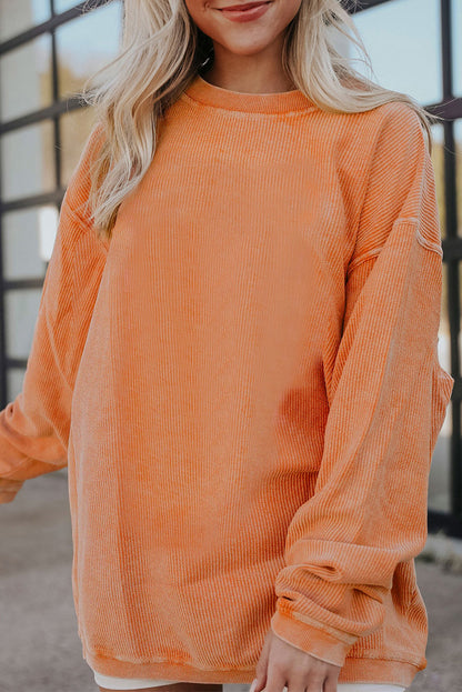 Ribbed Corduroy Oversized Sweatshirt | Orange