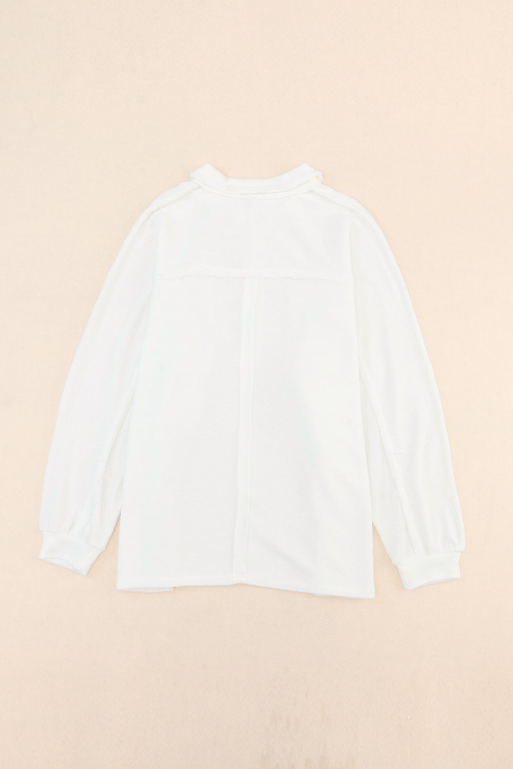 Plus Size Long Sleeve Flap Pocket Henley Top | White