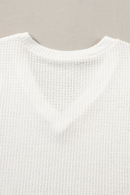 V Neck Petal Sleeve Waffle Knit T-Shirt | White