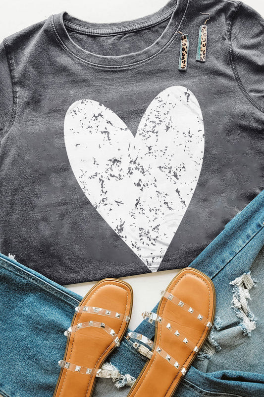 Gray Valentine's Day Large Heart Shape Graphic T Shirt