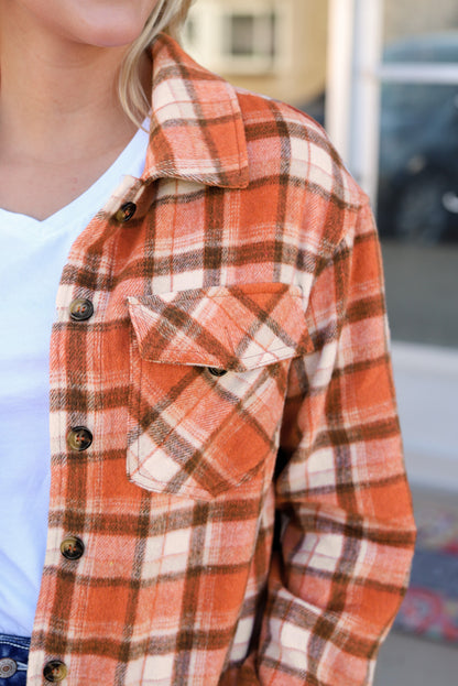 Plaid Button-Up Flap Pocket Jacket | Orange