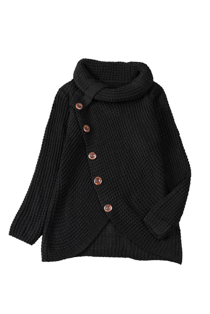 Buttoned Wrap Turtleneck Sweater | Black