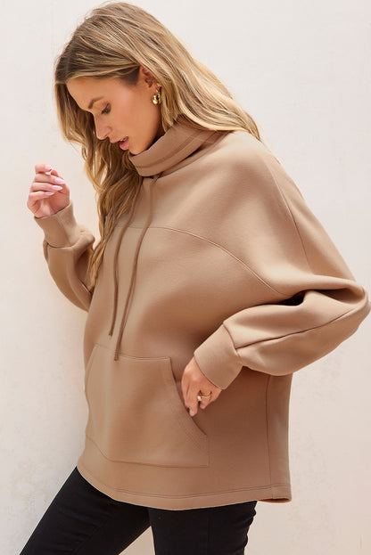 Drawstring Turtleneck Dolman Sleeve Sweatshirt | Light French Beige