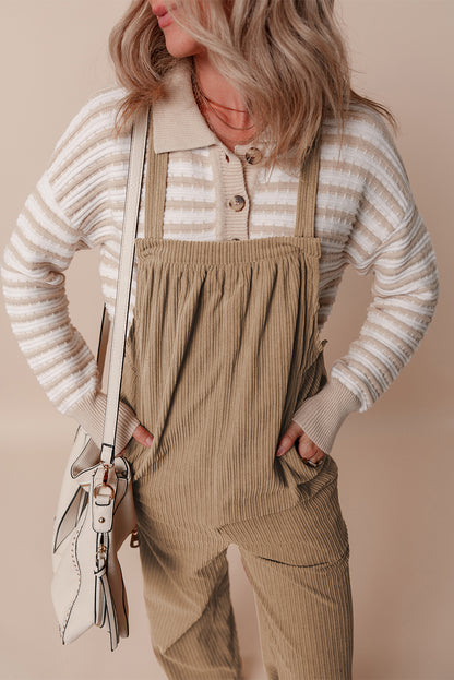 Solid Pocketed Loose Fit Corduroy Overall | Gray Morn