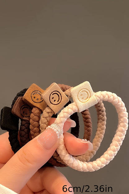 5Pcs Smile Face Decor Braided Hair Ties | Chestnut