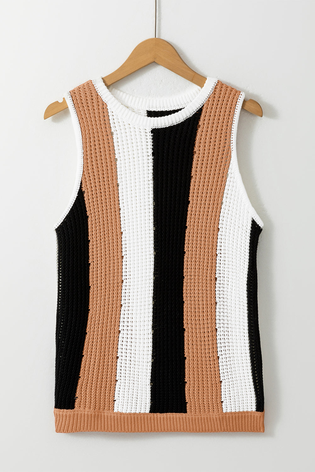 Colour Block Sleeveless Knitted Sweater Vest | Khaki Stripe