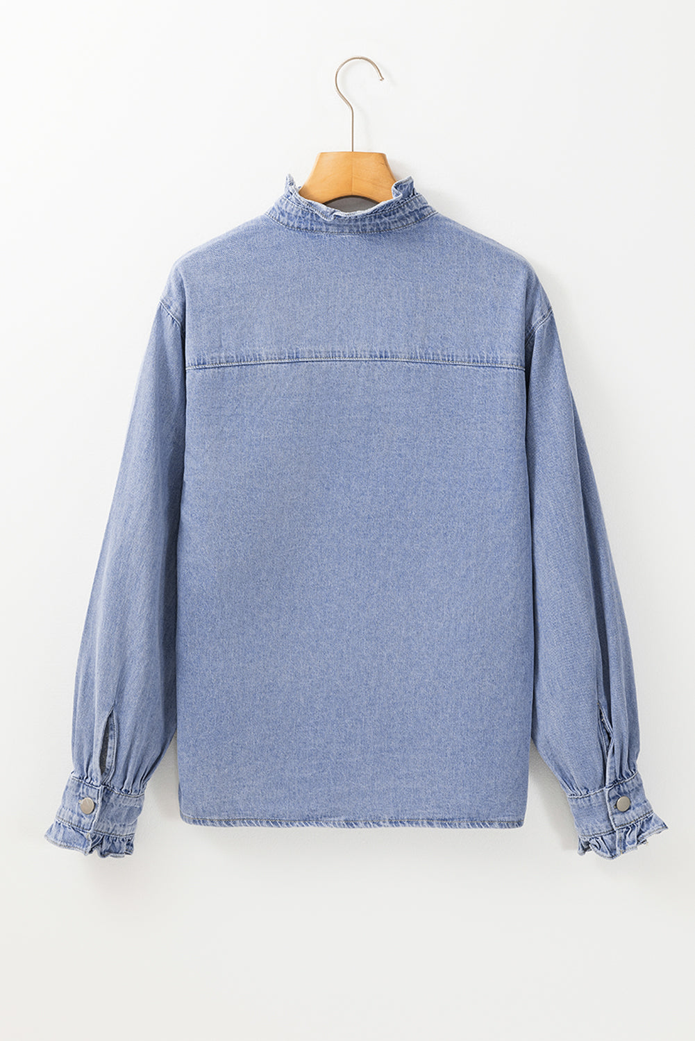 Ruffled Long Sleeve Buttoned Denim Shirt | Beau Blue