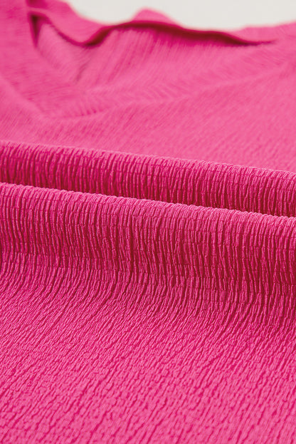 Crinkled V Neck Wide Sleeve T-Shirt | Bright Pink