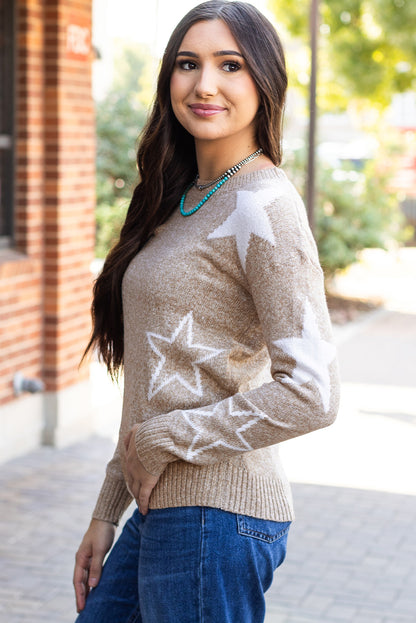 Star Pattern Drop Shoulder Sweater | Khaki