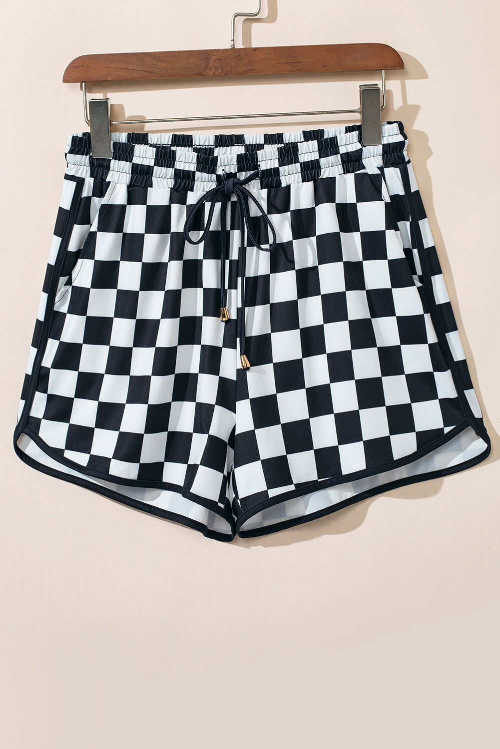 Checkered Drawstring Elastic Waist Casual Shorts | Black